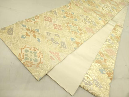 平和屋着物●西陣　川島織物　六通柄　本袋帯　唐織　花菱文　金糸　正絹　逸品　DABD0476op