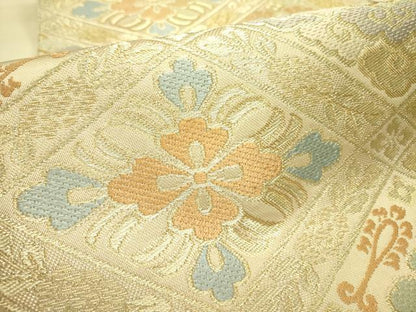 平和屋着物●西陣　川島織物　六通柄　本袋帯　唐織　花菱文　金糸　正絹　逸品　DABD0476op