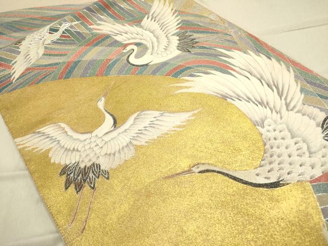 平和屋着物●太鼓柄袋帯　綴れ　飛鶴文　金彩　正絹　逸品　DABD0479op