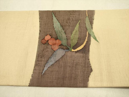 平和屋着物●九寸名古屋帯　南天文　金糸　正絹　逸品　DABD0488op