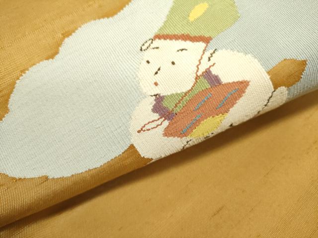 平和屋着物●九寸名古屋帯　紬地　人物文　正絹　逸品　DABD0489op