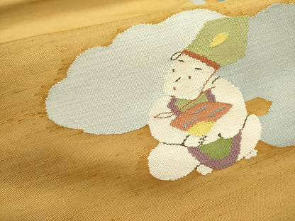 平和屋着物●九寸名古屋帯　紬地　人物文　正絹　逸品　DABD0489op