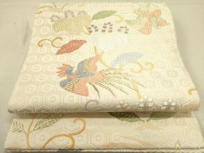 平和屋着物●九寸開き名古屋帯　唐織　花鳥文　金糸　正絹　逸品　DABD0490op