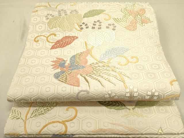 平和屋着物●九寸開き名古屋帯　唐織　花鳥文　金糸　正絹　逸品　DABD0490op