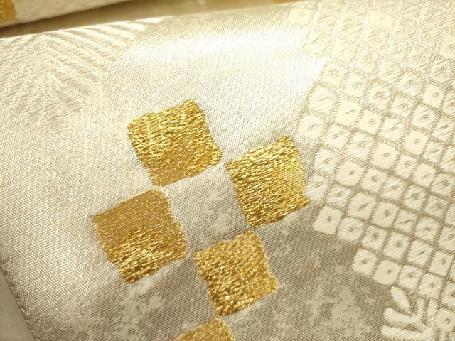 平和屋着物●六通柄袋帯　唐織　鬱金黄金染　道長鹿子華文　金銀糸　正絹　24ｋ　逸品　DABD0494op