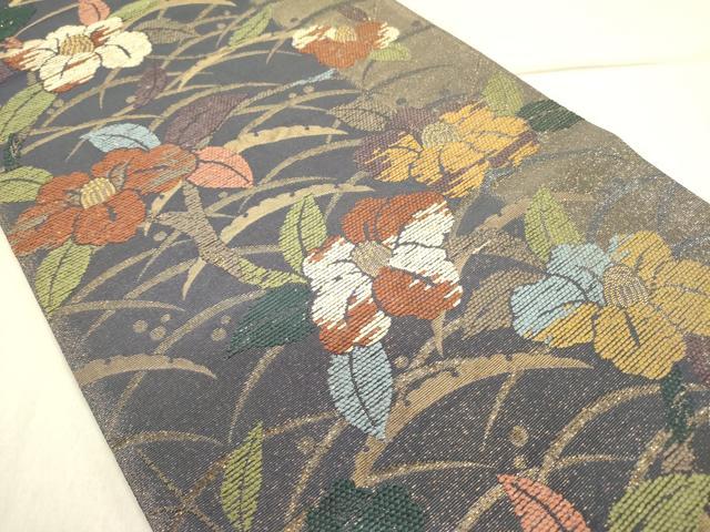 平和屋着物●ファッションデザイナー 花井幸子　六通柄袋帯　草花　金糸　正絹　逸品　DABD0496op