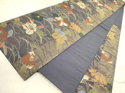 平和屋着物●ファッションデザイナー 花井幸子　六通柄袋帯　草花　金糸　正絹　逸品　DABD0496op