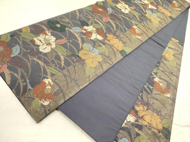 平和屋着物●ファッションデザイナー 花井幸子　六通柄袋帯　草花　金糸　正絹　逸品　DABD0496op