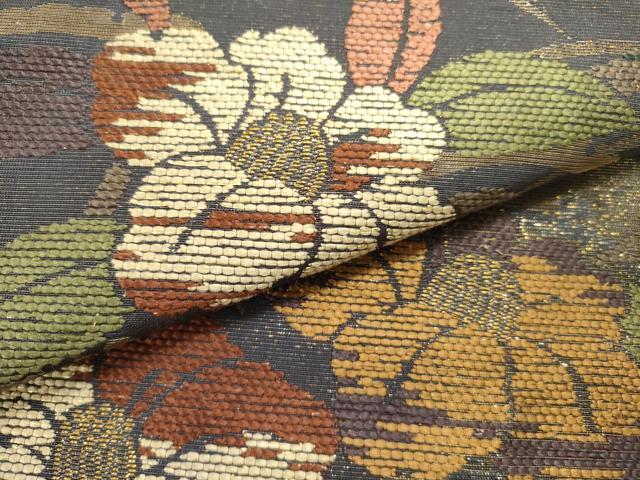平和屋着物●ファッションデザイナー 花井幸子　六通柄袋帯　草花　金糸　正絹　逸品　DABD0496op