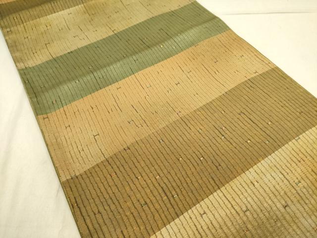 平和屋着物●ファッションデザイナー 花井幸子　六通柄袋帯　横段文　金糸　正絹　逸品　DABD0498op