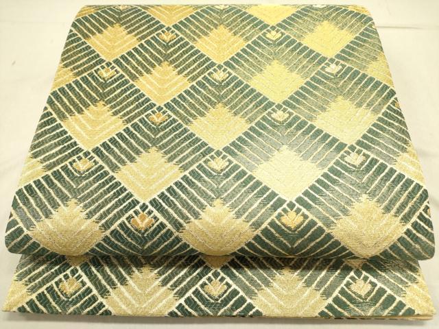 平和屋着物●六通柄袋帯　松葉文　金糸　正絹　逸品　未使用　DABD0499op