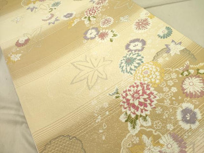 平和屋着物●松田聖子　両面　六通柄袋帯　雪輪草花文　銀糸　ラメ糸　正絹　逸品　DABD0503op