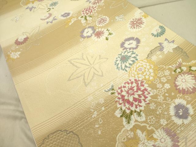 平和屋着物●松田聖子　両面　六通柄袋帯　雪輪草花文　銀糸　ラメ糸　正絹　逸品　DABD0503op