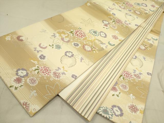 平和屋着物●松田聖子　両面　六通柄袋帯　雪輪草花文　銀糸　ラメ糸　正絹　逸品　DABD0503op