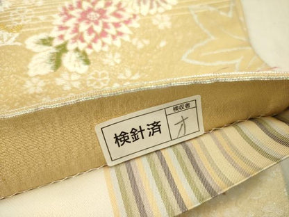 平和屋着物●松田聖子　両面　六通柄袋帯　雪輪草花文　銀糸　ラメ糸　正絹　逸品　DABD0503op