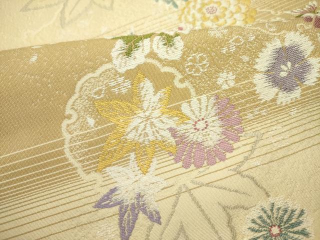 平和屋着物●松田聖子　両面　六通柄袋帯　雪輪草花文　銀糸　ラメ糸　正絹　逸品　DABD0503op