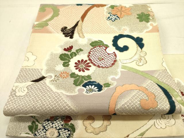 平和屋着物●アンティーク　大正ロマン　九寸名古屋帯　雪輪花文　金糸　正絹　逸品　DABD0506op