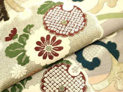 平和屋着物●アンティーク　大正ロマン　九寸名古屋帯　雪輪花文　金糸　正絹　逸品　DABD0506op