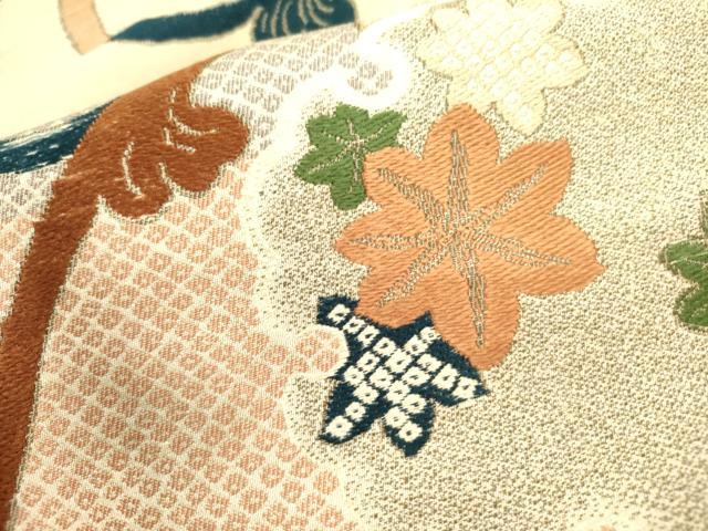 平和屋着物●アンティーク　大正ロマン　九寸名古屋帯　雪輪花文　金糸　正絹　逸品　DABD0506op