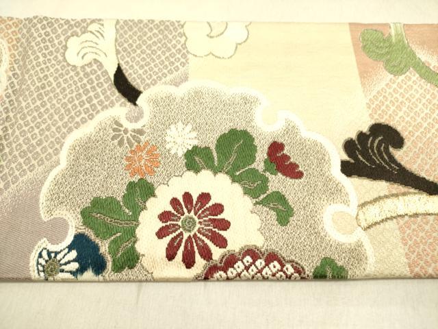 平和屋着物●アンティーク　大正ロマン　九寸名古屋帯　雪輪花文　金糸　正絹　逸品　DABD0506op