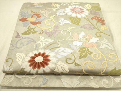 平和屋着物●六通柄袋帯　唐織　花唐草文　金糸　引箔　正絹　逸品　DABD0507op