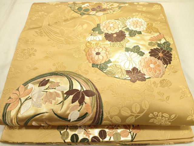 平和屋着物●六通柄袋帯　唐織　草花丸文　金糸　正絹　逸品　DABD0516op