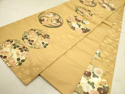 平和屋着物●六通柄袋帯　唐織　草花丸文　金糸　正絹　逸品　DABD0516op