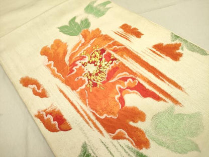 平和屋着物●龍村平蔵製　六通柄　本袋帯　彩雨富貴錦　金糸　正絹　逸品　DABD0517op