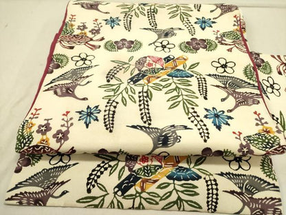 平和屋着物●本場琉球紅型　全通柄九寸名古屋帯　花鳥文　正絹　逸品　DABD0519op