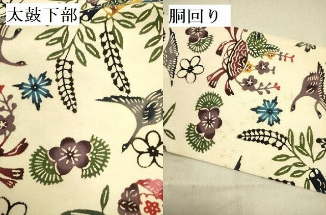 平和屋着物●本場琉球紅型　全通柄九寸名古屋帯　花鳥文　正絹　逸品　DABD0519op