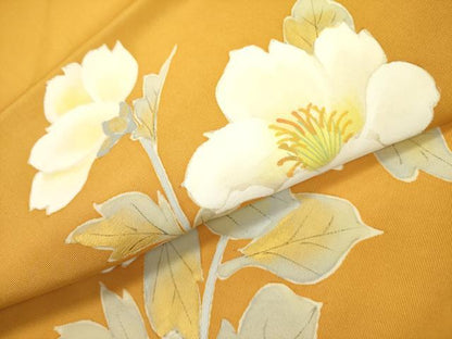 平和屋着物●塩瀬　九寸名古屋帯　手描き　草花　正絹　逸品　DABD0520op
