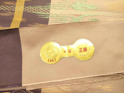 平和屋着物●名物裂一筋　西陣・あらいそ謹製　全通柄　本袋帯　太子間道　金糸　証紙付き　正絹　逸品　DABD0526op