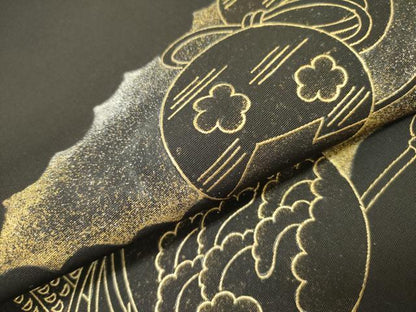平和屋着物●塩瀬　九寸開き名古屋帯　花鼓文　黒地　金彩　正絹　逸品　DABD0533op