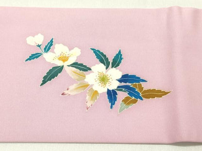 平和屋着物●塩瀬　九寸名古屋帯　友禅　作家物　花鳥文　正絹　逸品　DABD0538op