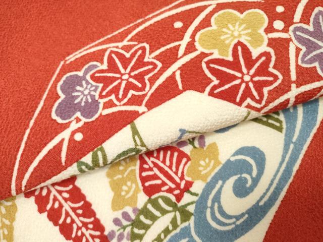 平和屋着物▼九寸名古屋帯　型染　花松文　鬼しぼ縮緬　正絹　逸品　DABD0547op