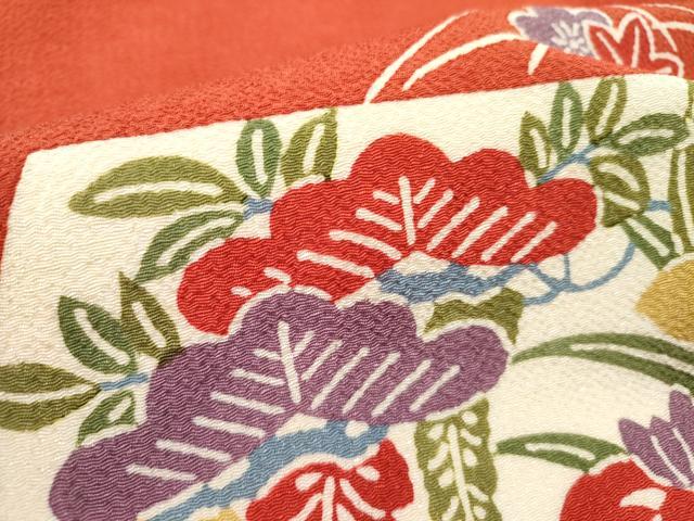 平和屋着物▼九寸名古屋帯　型染　花松文　鬼しぼ縮緬　正絹　逸品　DABD0547op