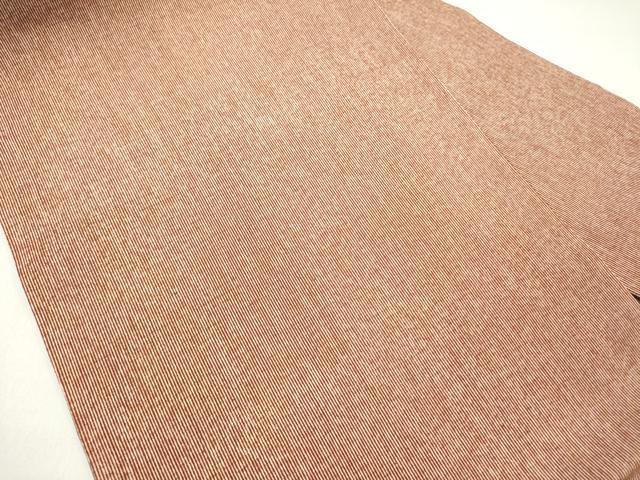 平和屋着物▼九寸名古屋帯　万筋　錆色×練色　正絹　逸品　DABD0548op
