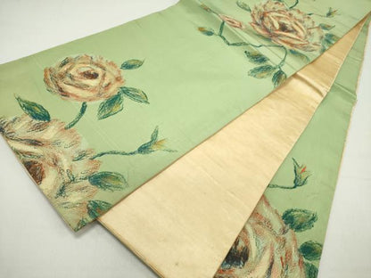 平和屋着物●アンティーク　大正ロマン　六通柄京袋帯　手描き　薔薇　バラ　正絹　逸品　DABD0550op