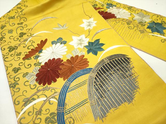平和屋着物●アンティーク　大正ロマン　九寸名古屋帯　総刺繍　籬菊文　金銀糸　正絹　逸品　DABD0551op