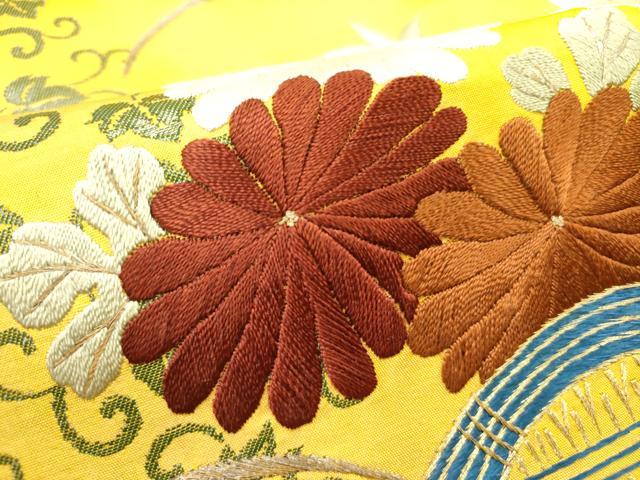 平和屋着物●アンティーク　大正ロマン　九寸名古屋帯　総刺繍　籬菊文　金銀糸　正絹　逸品　DABD0551op
