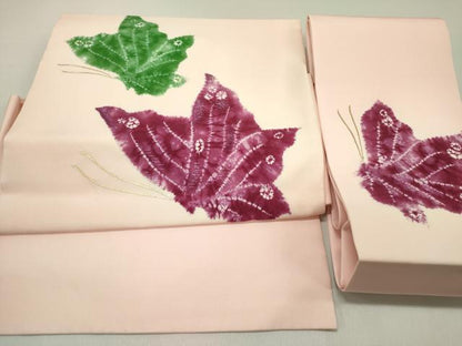 平和屋着物▼塩瀬　つけ帯　絞り　刺繍　舞蝶文　金糸　正絹　逸品　DABD0557op