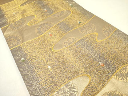 平和屋着物●六通柄　本袋帯　唐織　流水草木文　金糸　正絹　逸品　DABD0561op