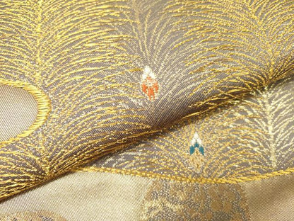 平和屋着物●六通柄　本袋帯　唐織　流水草木文　金糸　正絹　逸品　DABD0561op