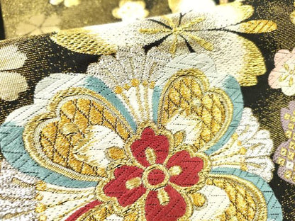 平和屋着物●全通柄袋帯　唐織　舞花　金銀糸　正絹　逸品　DABD0566op