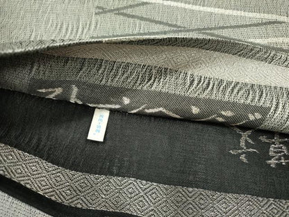 平和屋着物●両面　太鼓柄袋帯　半月露草文　ストーンヘンジ　黒地　金糸　正絹　逸品　DABD0573op