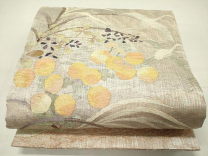 平和屋着物▽両面 六通柄袋帯 スリーシーズン 春夏秋 すくい織 千鳥 草花 金糸 共箱付き 正絹 逸品 DABD0576op