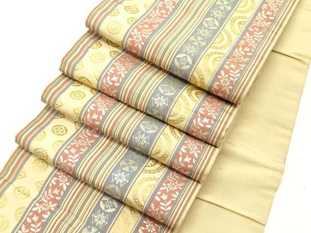 平和屋着物●本場筑前博多織　半幅帯　花間道　正絹　逸品　DABD0584op