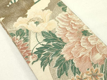 平和屋着物●アンティーク　大正ロマン　半幅帯　花鳥文　乱菊　正絹　逸品　DABD0586op