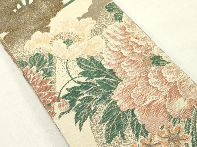 平和屋着物●アンティーク　大正ロマン　半幅帯　花鳥文　乱菊　正絹　逸品　DABD0586op