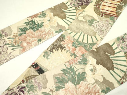 平和屋着物●アンティーク　大正ロマン　半幅帯　花鳥文　乱菊　正絹　逸品　DABD0586op